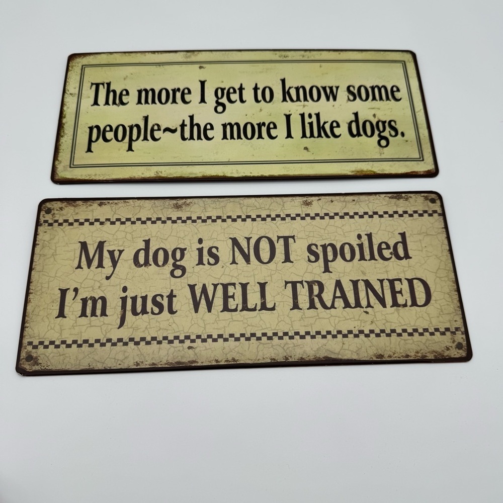 Set Of (2) Metal/Tin Retro Sign  12" X 5" Dog Themed Signs
